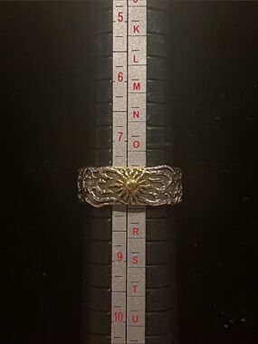 Two-Tone ADJUSTABLE Sunburst Filigree Men’s or Unisex Ring, Gold & Silver Size 8
